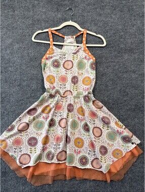 Matilda Jane 435 Happy and Free Girls Peach Mulitcolored Floral Dress Size 12
